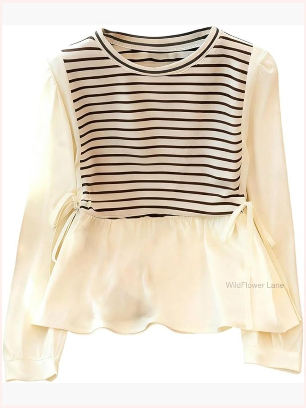 Striped Peplum Top Long Sleeve Boho Blouse Ruffled Babydoll